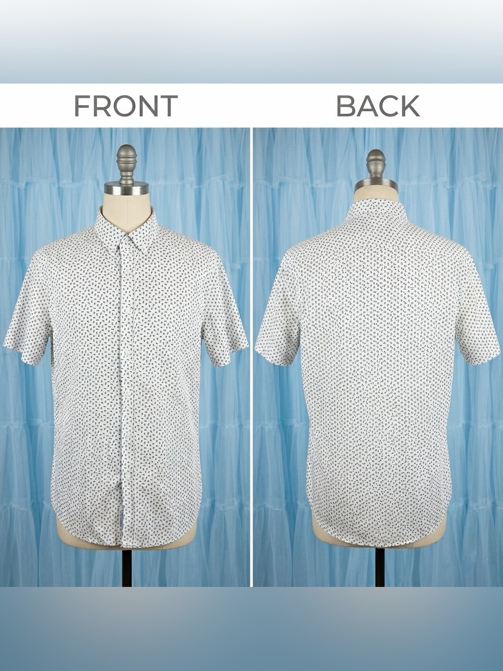 International Report Men’s White Floral Pattern Short Sleeve Collard Shirt SizeL